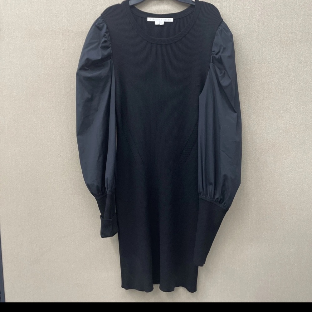 Veronica Beard Elegant Navy Dress with Puff Sleeves